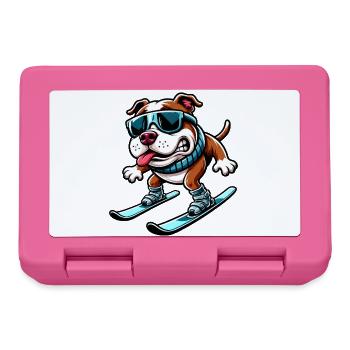 Dog Bulldog Snowboard Winter Sports Beginner - Lunchbox - pink - Front