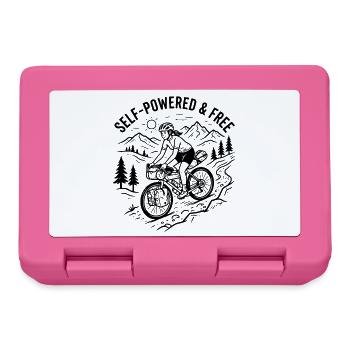 Bikepacking Woman Linocut Kunstdruck - Brotdose - Pink - Vorne