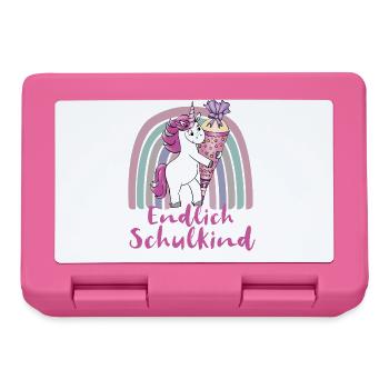 Endlich Schulkind Einhorn mit Regenbogen - Brotdose - Pink - Vorne