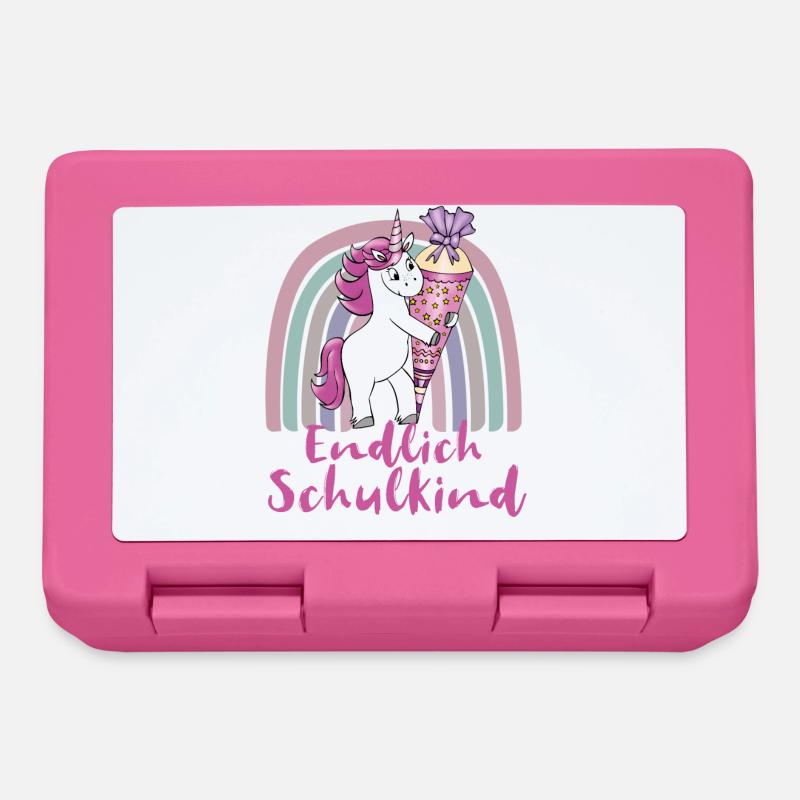 Endlich Schulkind Einhorn mit Regenbogen - Brotdose - Pink