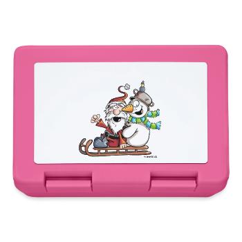 Santa Claus and Snowman ride a sledge - Gift - Lunchbox - pink - Front