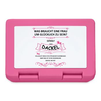 Was braucht eine Frau? Einen Dackel! - Brotdose - Pink - Vorne