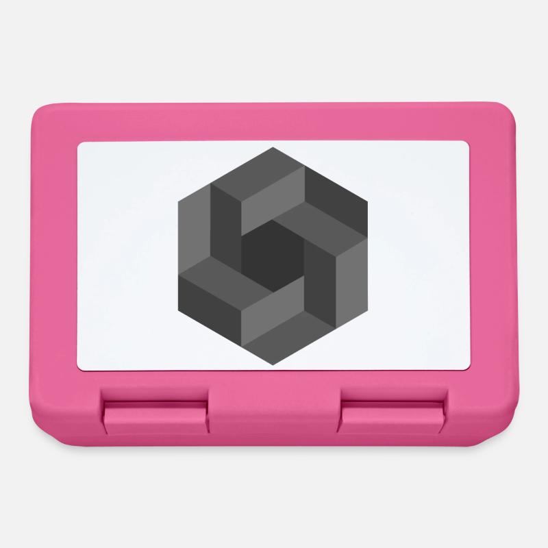 Geometric Illusion Pattern Black White - Lunchbox - pink