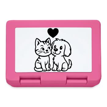 Cute dog and cute cat with heart - Lunchbox - pink - Front