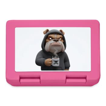 Grim Bulldog Coffee Cartoon Funny Dog - Lunchbox - pink - Front