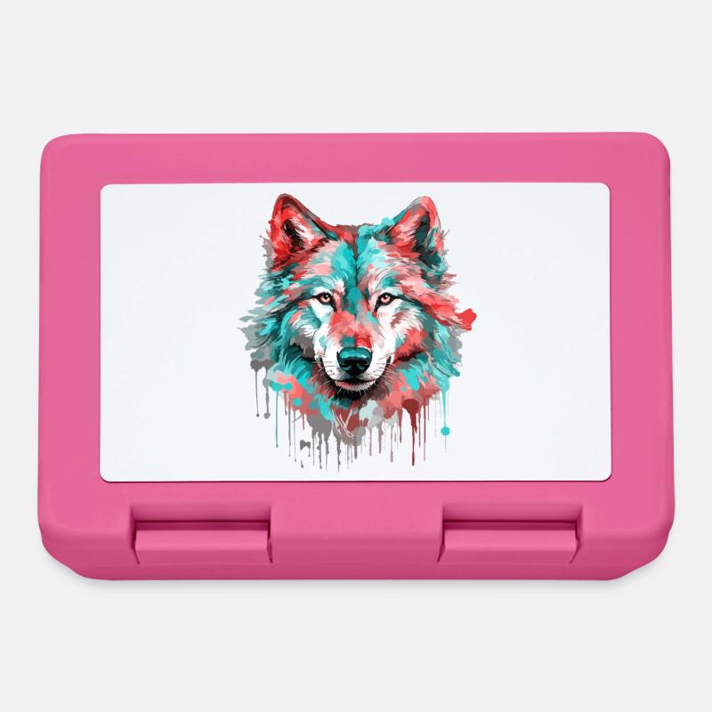 Wolf Wolf Head Predator Forest Nature Wilderness Colorful - Lunchbox - pink