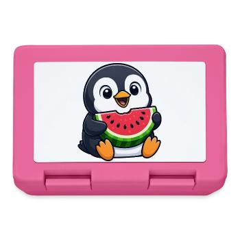 Funny Penguin with Melon Summer Fruit Cartoon - Lunchbox - pink - Front