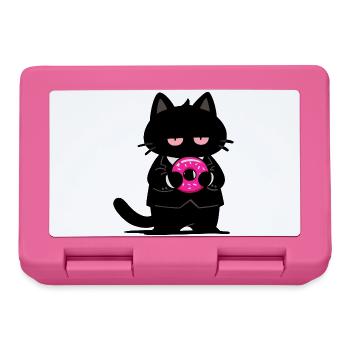 Chat noir avec un donut rose - Boîte à goûter - rose - Devant