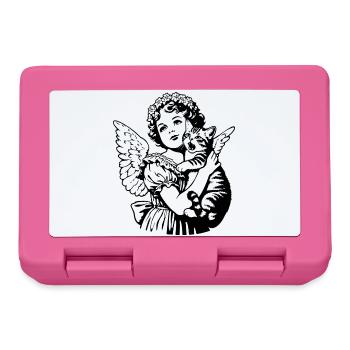Engel mit Katze – Cherub Vintage Illustration - Brotdose - Pink - Vorne