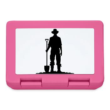 Bauer mit Schaufel auf Wiese Silhouette - Brotdose - Pink - Vorne