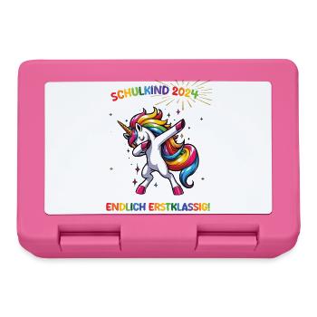 Einschulung 2024 Dabbing Einhorn Schulkind Outfit - Brotdose - Pink - Vorne