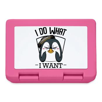 Pingouin avec chapeau : regard espiègle - Boîte à goûter - rose - Devant