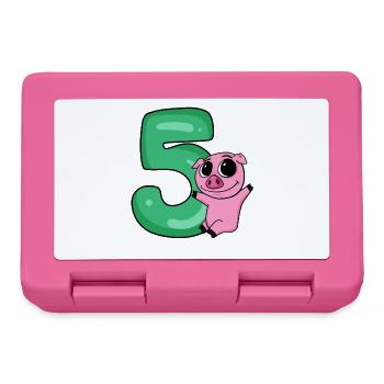 5 Birthday 5 years old with animal motif - five - Lunchbox - pink - Front