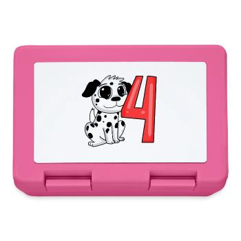 4 Birthday 4 years old with dog motif - four - Lunchbox - pink - Front