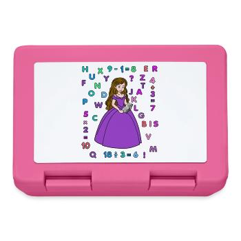 Princesse avec livre, alphabet chiffres école débutant - Boîte à goûter - rose - Devant