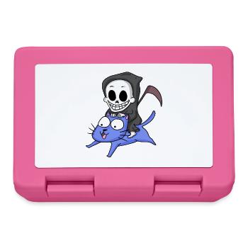 Grim Reaper sitting on cat - Lunchbox - pink - Front