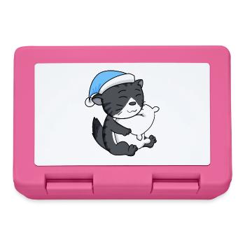 Schlafen Müde - Katze mit Kissen und Schlafmütze - Brotdose - Pink - Vorne