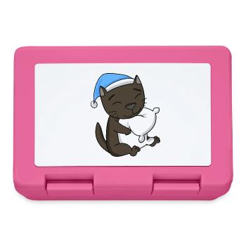 Schlafen Müde - Katze mit Kissen und Schlafmütze - Brotdose - Pink - Vorne