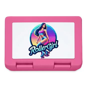 Vibrant Retro Roller Girl Illustration - Lunchbox - pink - Front