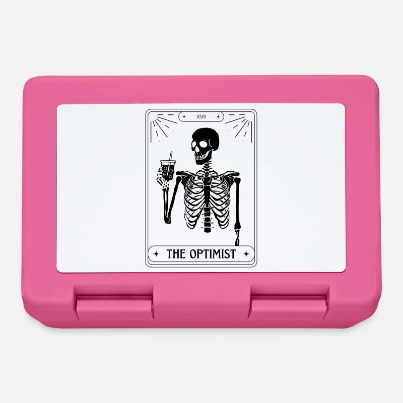 Funny Tarot Card Skeleton Coffee Optimist - Lunchbox - pink
