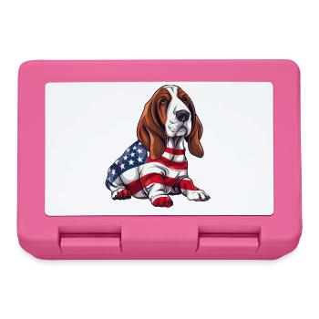 Basset Hound Dog 4 juillet Drapeau américain cadeaux - Boîte à goûter - rose - Devant