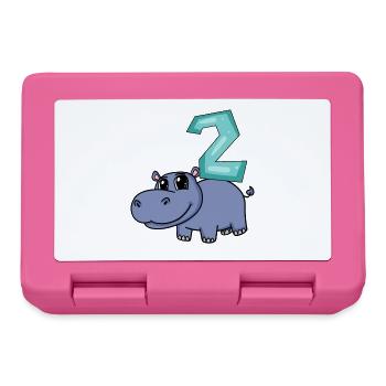 2nd Birthday Motif Hippopotamus - Two Years Old - Lunchbox - pink - Front