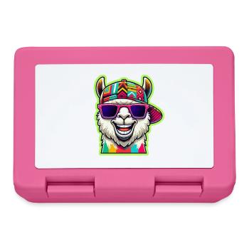 Cool Alpaca with Colorful Sunglasses and Cap - Lunchbox - pink - Front