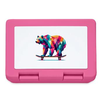 Geometric Polygon Bear Skateboarding Colorful Art - Lunchbox - pink - Front