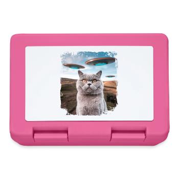 Funny British Shorthair Cat selfie with Alien UFOs - Lunchbox - pink - Front