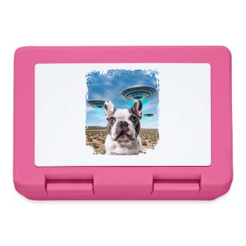 French Bulldog Dog Selfie with Alien UFOs. - Lunchbox - pink - Front