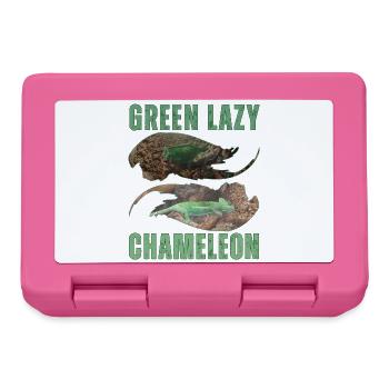 Green Lazy Chameleon T-Shirt Design - Lunchbox - pink - Front