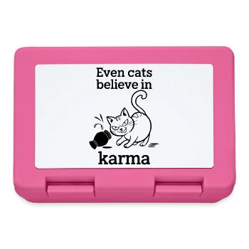 Even Cats Believe In Karma - Katze Humor Ironie - Brotdose - Pink - Vorne