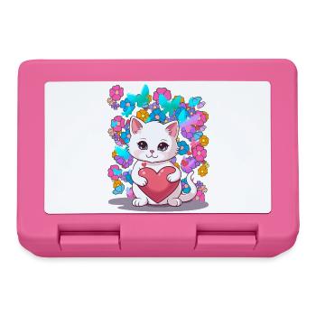 Cat Spring Flowers Heart Kids Baby Kitten - Lunchbox - pink - Front