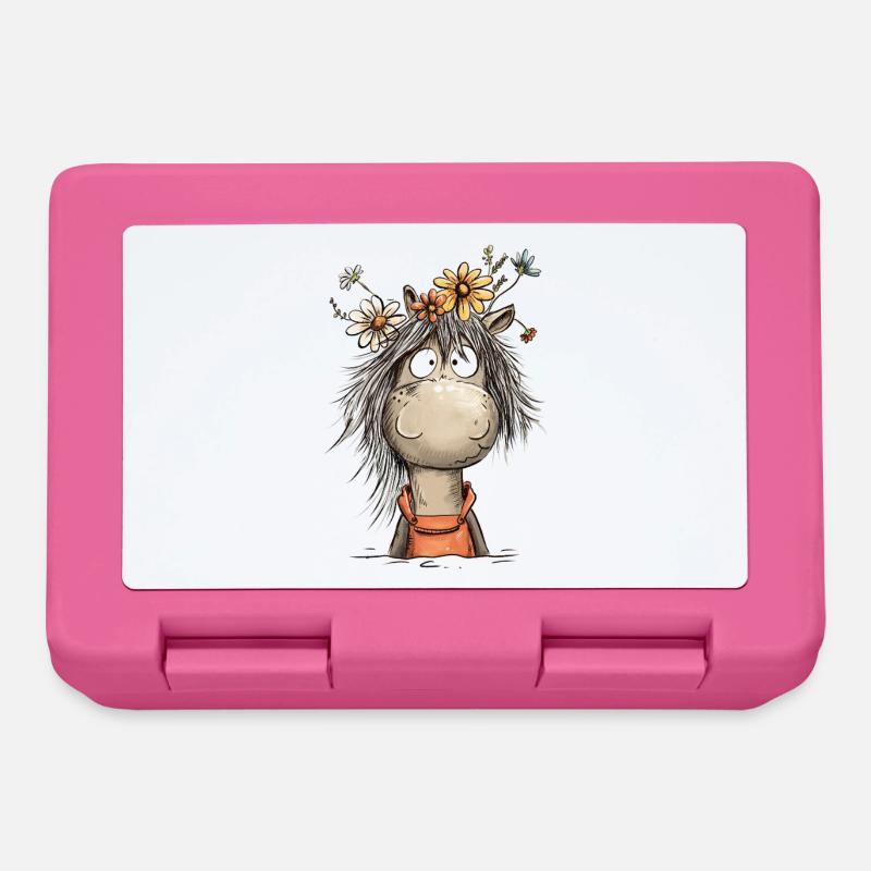 Pferd Mit Wildblumen Cartoon Reiter - Brotdose - Pink
