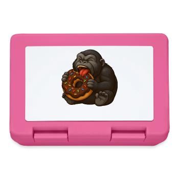 Lustiger Gorilla mit Donut Cartoon Süßigkeiten - Brotdose - Pink - Vorne