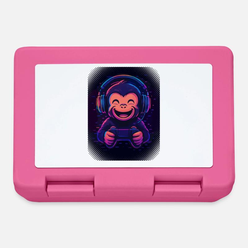 Cooler Affe mit Kopfhörern, Brille und Gamepad - Brotdose - Pink