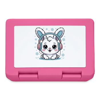 Lapin mignon avec des écouteurs et des flocons de neige - Boîte à goûter - rose - Devant