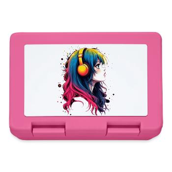 Colored anime character with headphones - Lunchbox - pink - Front