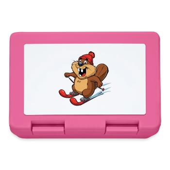 Winter Beaver Skier Cartoon - Lunchbox - pink - Front