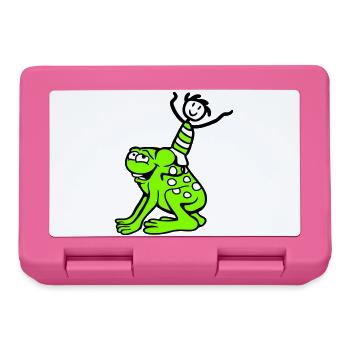 2 Freunde Frosch Junge Reiten Team Kröte Lustig - Brotdose - Pink - Vorne