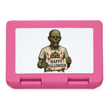 Gruseliger Zombie mit Happy Halloween Schild - Brotdose - Pink - Vorne