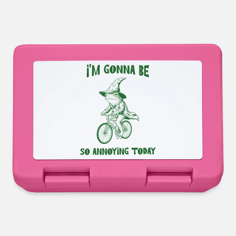 Funny Frog Wizard Riding A Bicycle Sassy Humor - Lunchbox - pink