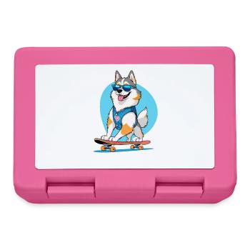 Corgi auf Skateboard Denim-Weste - Brotdose - Pink - Vorne