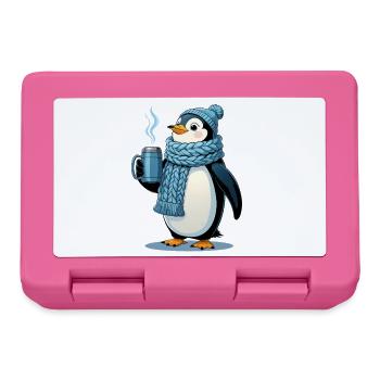 Kuschelpinguin mit blauem Schal - Brotdose - Pink - Vorne