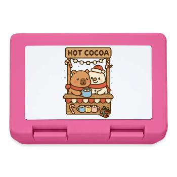 Capybara und Schneemann am Kakaostand - Brotdose - Pink - Vorne