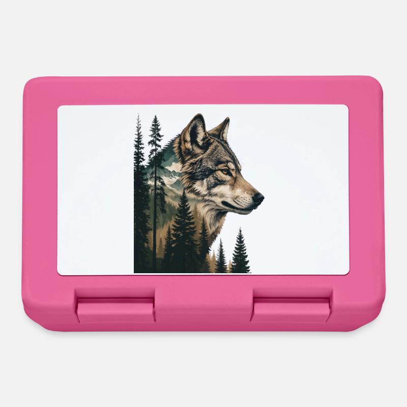 Waldwolf Portrait mit Bergen - Brotdose - Pink