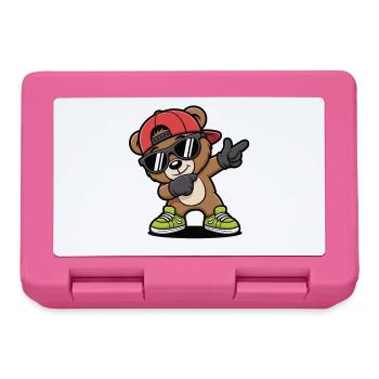 Dabbing Bär mit Cap & Sonnenbrille – Cooles Kids - Brotdose - Pink - Vorne