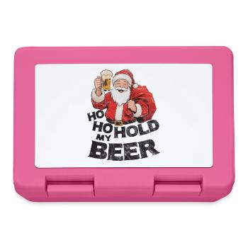 Le Père Noël avec de la bière en disant Ho Ho Hold my Beer - Boîte à goûter - rose - Devant