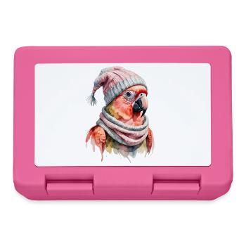 Winterparrot mit Wollmütze und Schal - Brotdose - Pink - Vorne