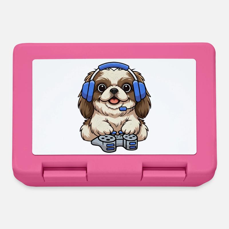 Chien pékinois jouant à des jeux - Boîte à goûter - rose